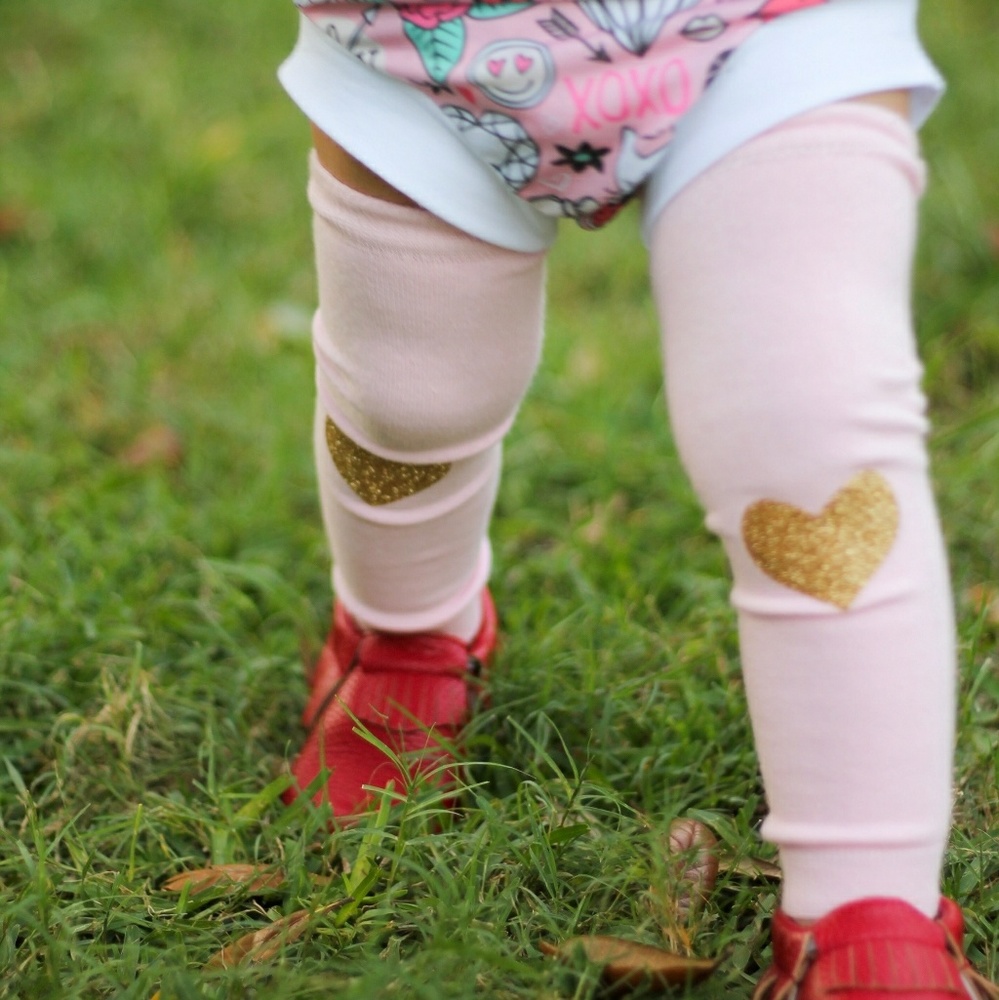 Light Pink Gold Glitter Hearts Baby Leg Warmers